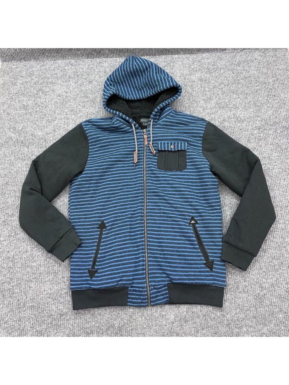 ONeill Y2K Horizontal Stripe Full Zip Fleece Lined Hoodie Sweatshirt Mens Medium